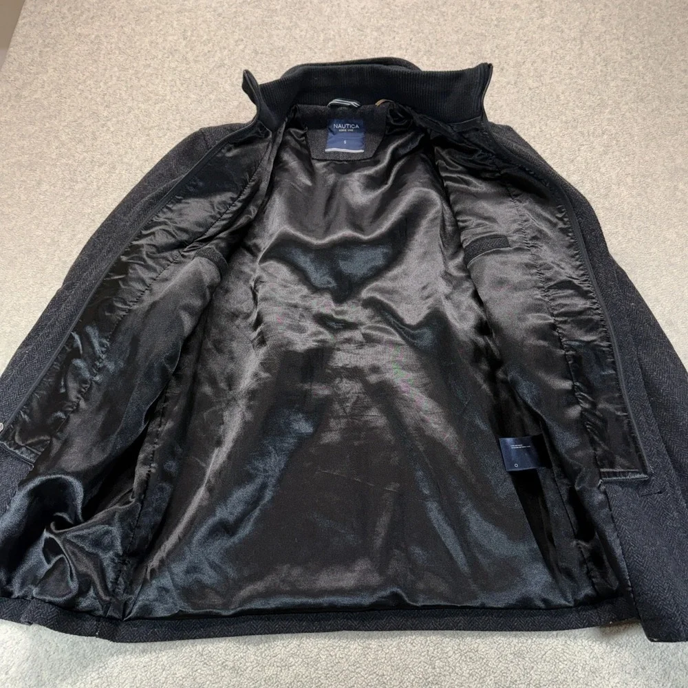 Nautica Mens Naval Peacoat Bib Black Single Breasted Wool Walker Classic Lined S